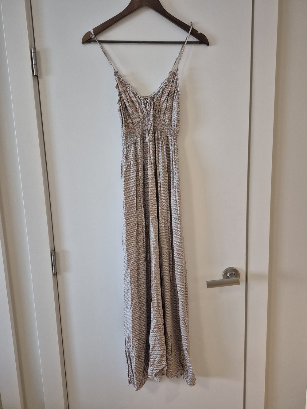 Light Beige Striped Spaghetti-Strap Maxi Dress